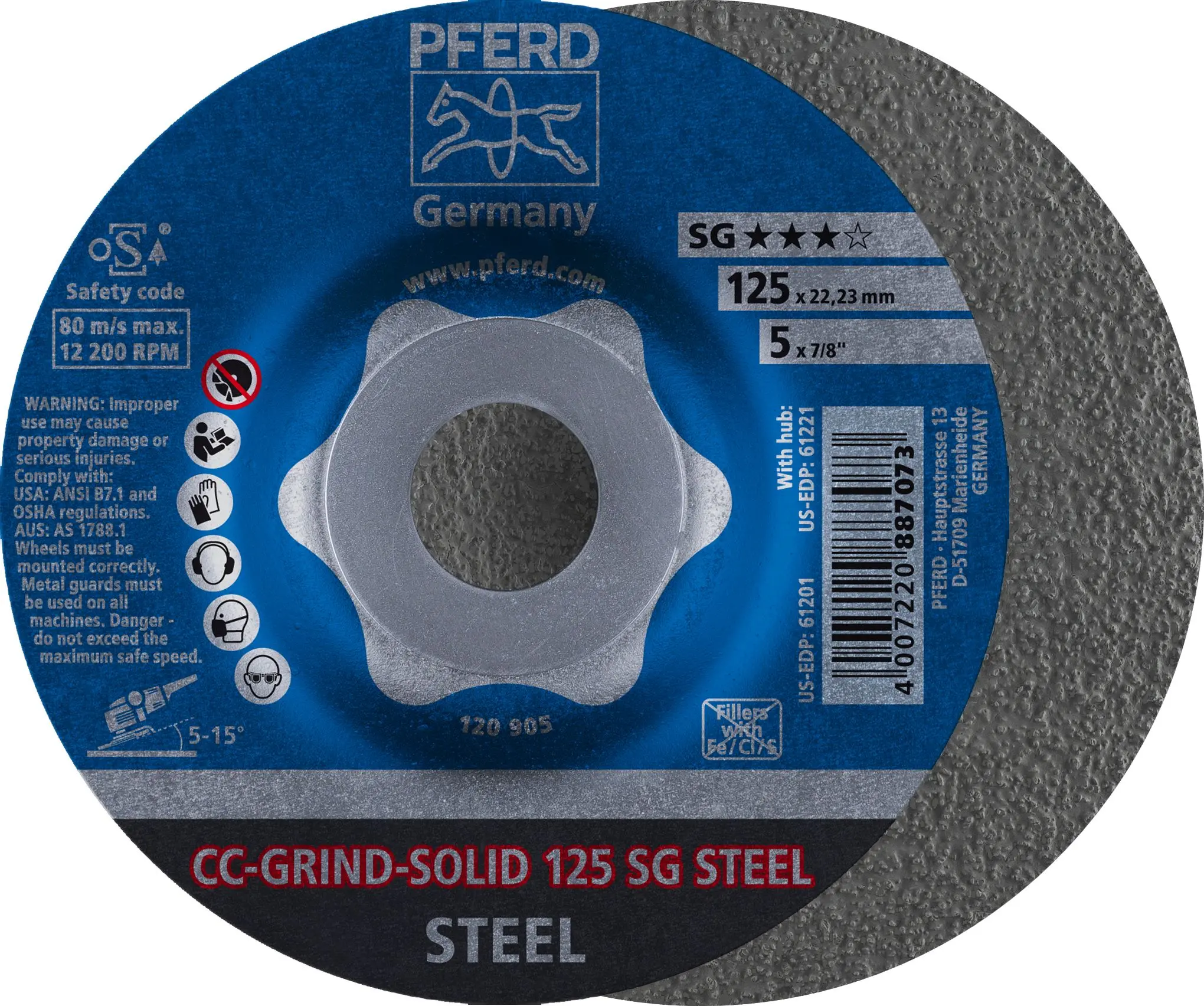 DISQUE ABRASIF CC-GRIND-SOLID 125 SG STEEL - 64185125 - PFERD RUGGEBERG FRANCE - Lot de 10 1 DISQUE ABRASIF CC-GRIND-SOLID 125 SG STEEL - 64185125 - PFERD RUGGEBERG FRANCE - Lot de 10