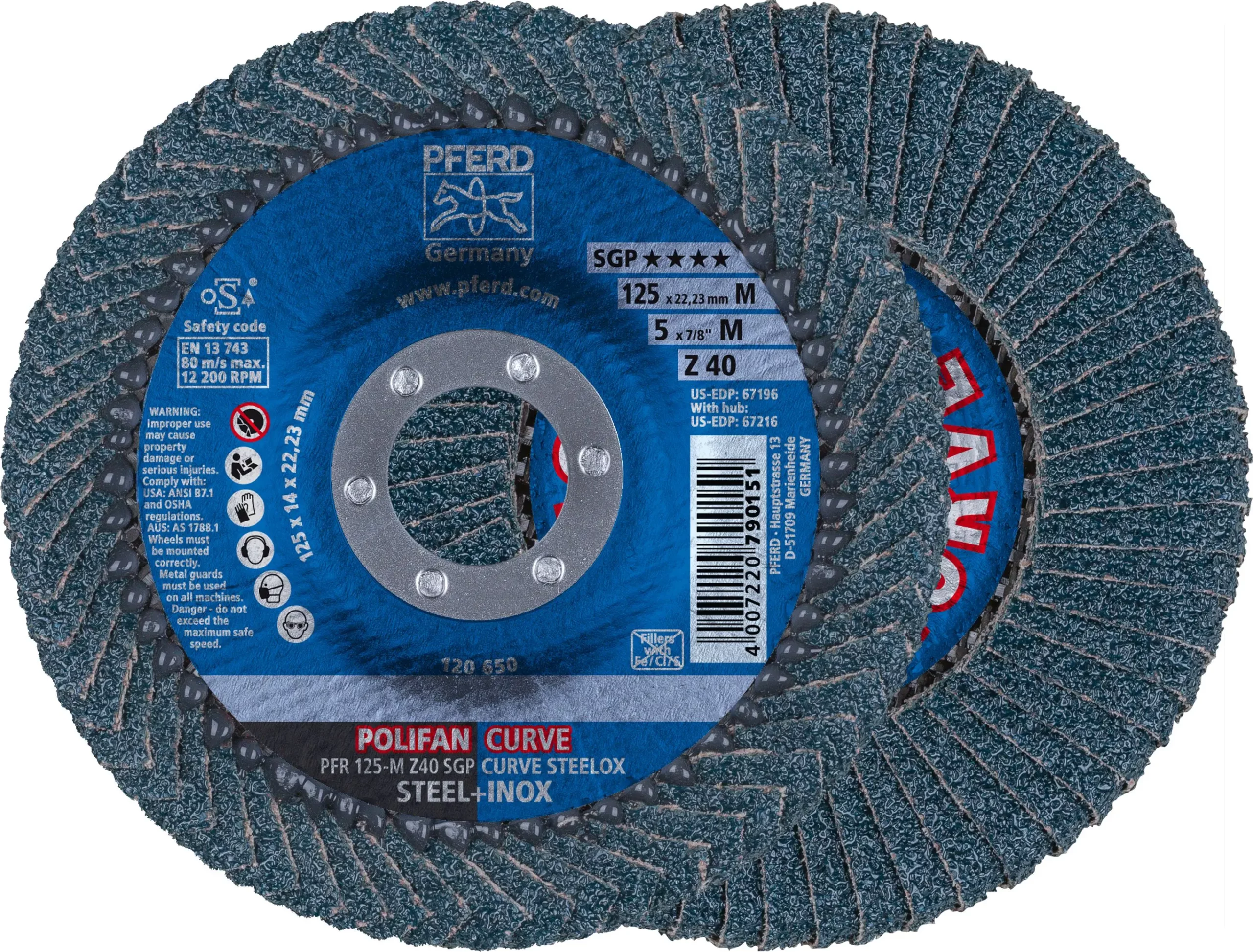 DISQUE A LAMELLES PFR 125-L Z 40 SGP CURVE STEELOX - 67689062 - PFERD RUGGEBERG FRANCE - Lot de 10 1 DISQUE A LAMELLES PFR 125-L Z 40 SGP CURVE STEELOX - 67689062 - PFERD RUGGEBERG FRANCE - Lot de 10