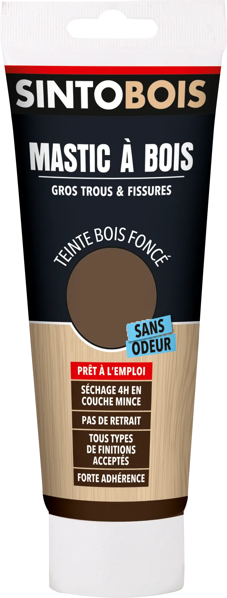 MASTIC A BOIS PRET A L'EMPLOI BOIS FONCE TUBE 400G - 39600 - SINTO 1 MASTIC A BOIS PRET A L'EMPLOI BOIS FONCE TUBE 400G - 39600 - SINTO