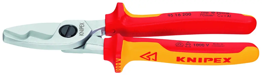 COUPE-CABLES A DOUBLE TRANCHANTS 200 MM ISOLE 1000V - 95 16 200 - KNIPEX 1 COUPE-CABLES A DOUBLE TRANCHANTS 200 MM ISOLE 1000V - 95 16 200 - KNIPEX