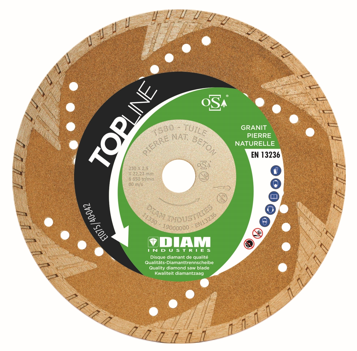 DISQUE A TRONCONNER DIAMANT PIERRE NAT D.125 - TS80125/22 - DIAM INDUSTRIES 1 DISQUE A TRONCONNER DIAMANT PIERRE NAT D.125 - TS80125/22 - DIAM INDUSTRIES