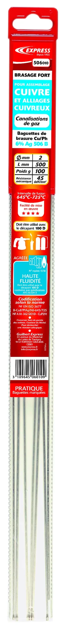 BRASURE CUIVRE PHOSPHORE ATG 2MM (500G) - 506050 - EXPRESS 1 BRASURE CUIVRE PHOSPHORE ATG 2MM (500G) - 506050 - EXPRESS