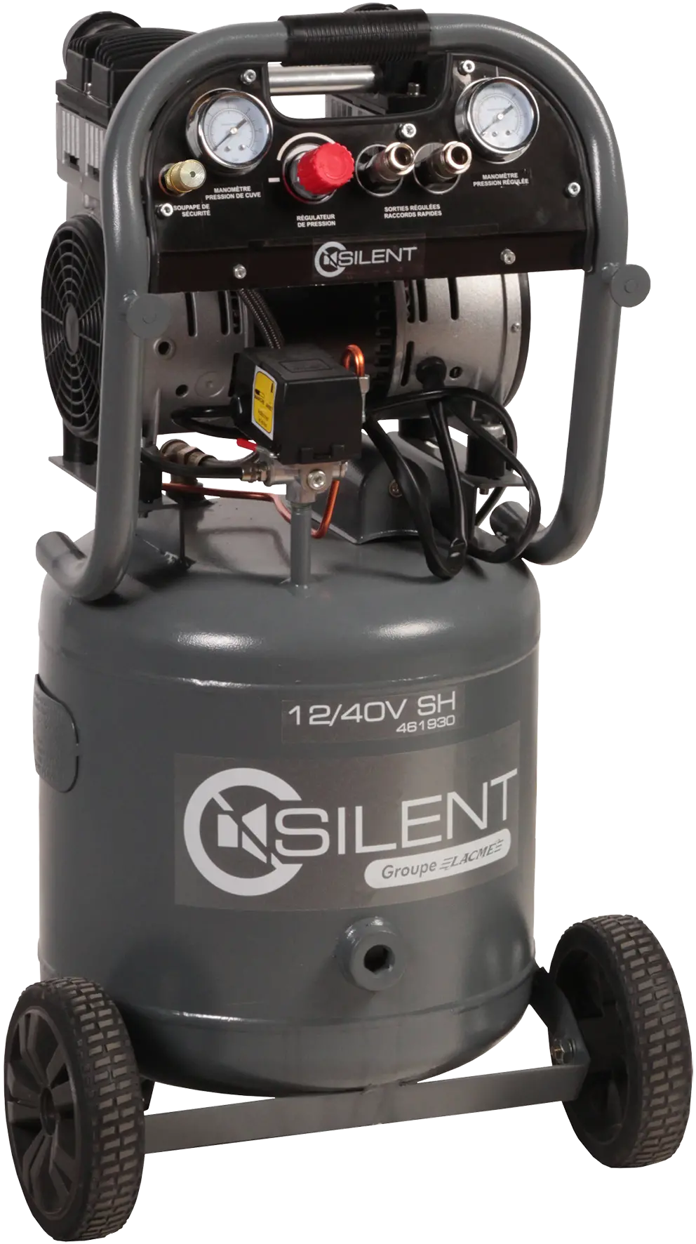 COMPRESSEUR MONOPHASE MONOBLOC SILENCIEUX SILENT 12/40 SH VERTICAL - 461930 - LACME 1 COMPRESSEUR MONOPHASE MONOBLOC SILENCIEUX SILENT 12/40 SH VERTICAL - 461930 - LACME