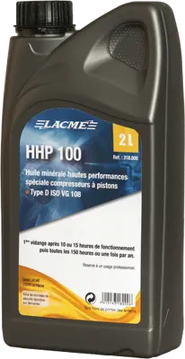 HUILE SPECIAL COMPRESSEUR A PISTON HHP100 2L - 318000 - LACME 1 HUILE SPECIAL COMPRESSEUR A PISTON HHP100 2L - 318000 - LACME