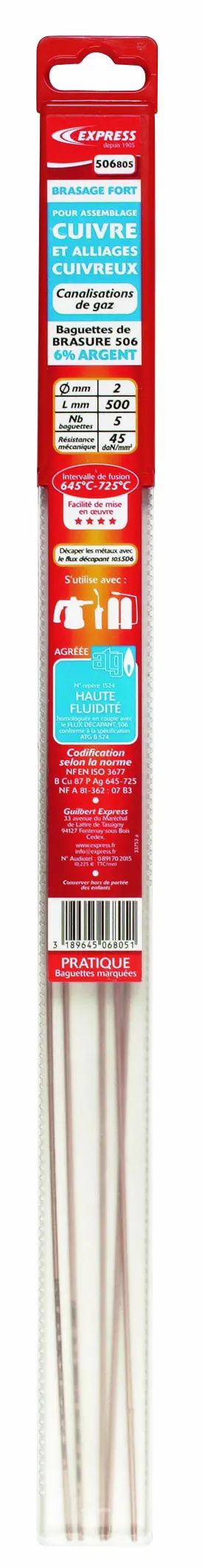 BRASURE 6% ARGENT AGREE ATG 2X380MM (5 BAGUETTES) - 506805 - GUILBERT-EXPRESS 1 BRASURE 6% ARGENT AGREE ATG 2X380MM (5 BAGUETTES) - 506805 - GUILBERT-EXPRESS