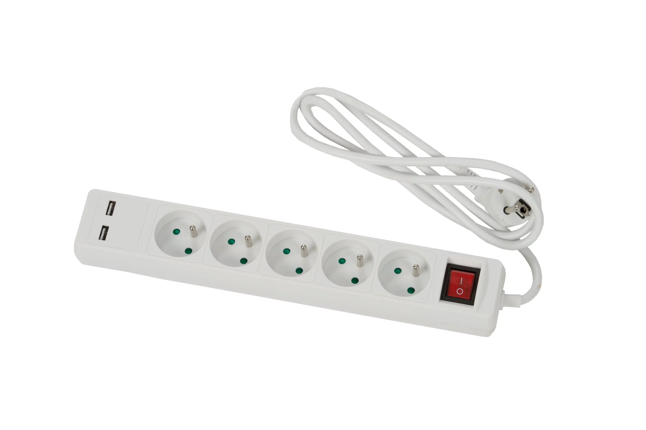 BLOC 5 PRISES + 2 PRISES USB BLANC AVEC INTERRUPTEUR - 1,5M CABLE H05VVF 3G1 - BP5IU - CEBA 1 BLOC 5 PRISES + 2 PRISES USB BLANC AVEC INTERRUPTEUR - 1,5M CABLE H05VVF 3G1 - BP5IU - CEBA