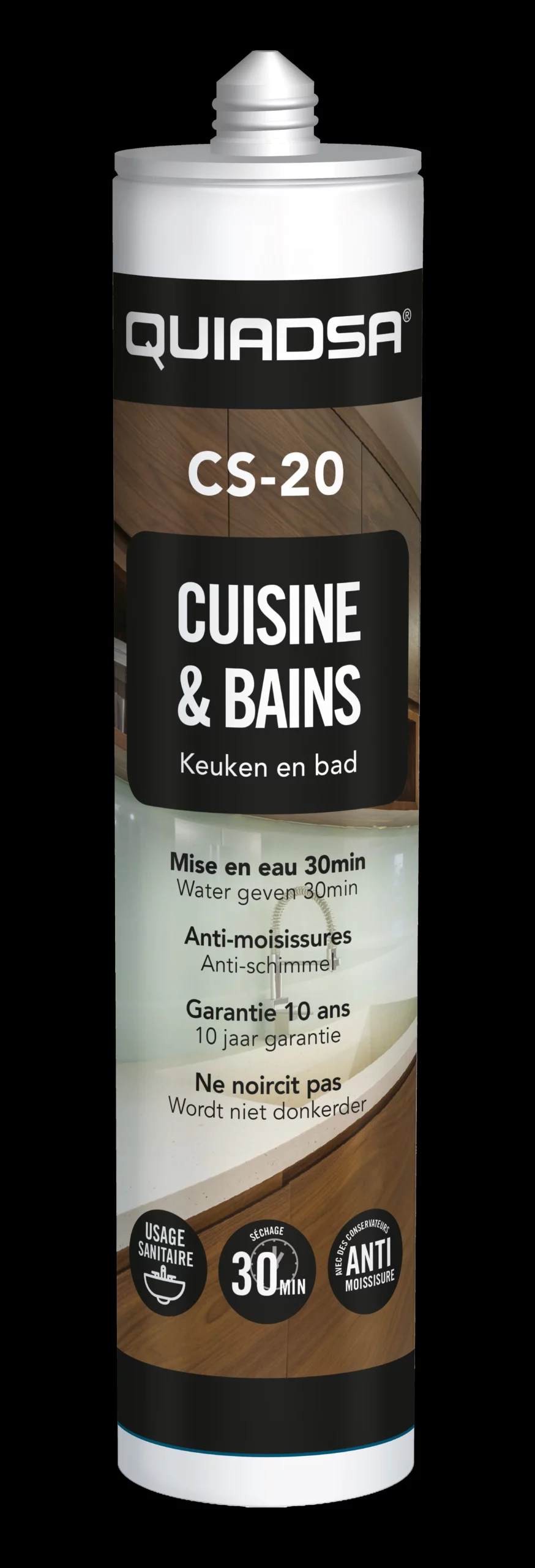 SILICONE ACETIQUE SANITAIRE ANTI MOISISSURE SECHAGE 30 MN CS-20 TRANSPARENT - 52500784 - QUIADSA 1 SILICONE ACETIQUE SANITAIRE ANTI MOISISSURE SECHAGE 30 MN CS-20 TRANSPARENT - 52500784 - QUIADSA