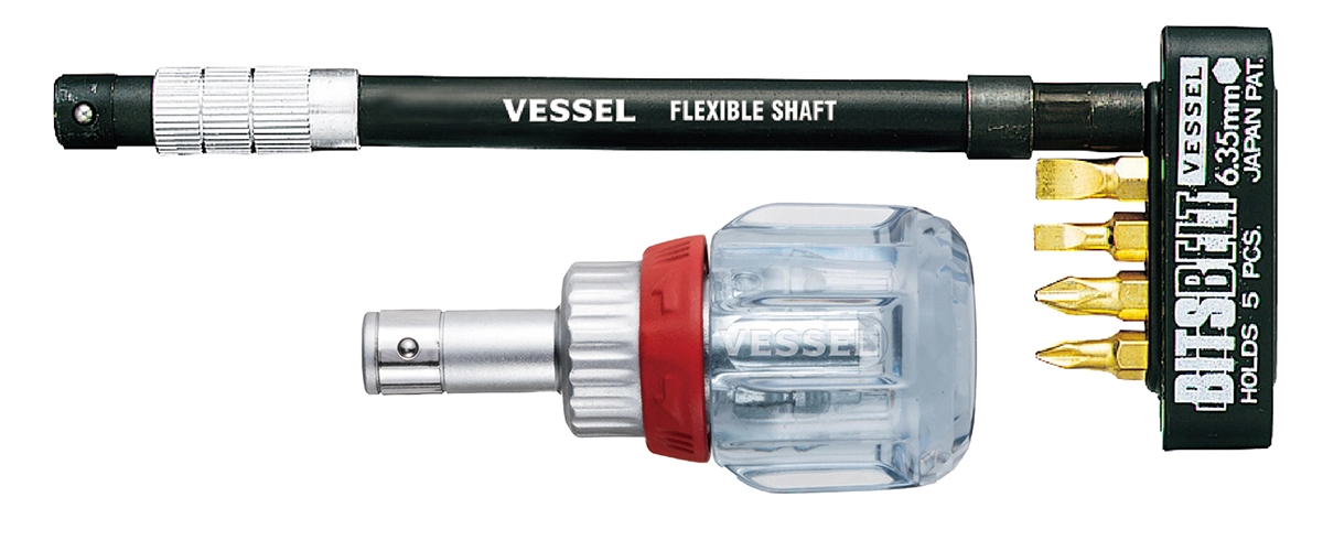 TOURNEVIS A CLIQUET TOM POUCE + LAME PORTE-EMBOUT FLEXIBLE 165MM + 4 EMBOUTS - 247027 - VESSEL 1 TOURNEVIS A CLIQUET TOM POUCE + LAME PORTE-EMBOUT FLEXIBLE 165MM + 4 EMBOUTS - 247027 - VESSEL