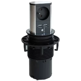 BORNE ESCAMOTABLE 1 PRIS E + 2 USB ASPECT INOX - 928020 - BACHMANN